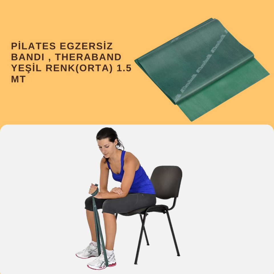 PİLATES EGZERSİZ BANDI , THERABAND YEŞİL RENK(ORTA) 1.5 MT