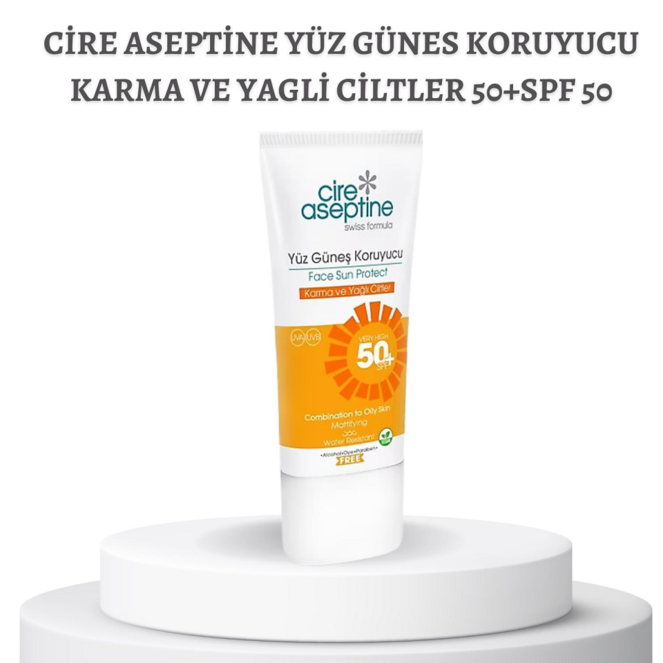 Cire Aseptine Yüz Günes Koruyucu Karma ve Yagli Ciltler 50+SPF 50